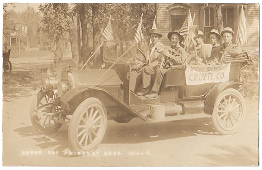 1911 Fairbury Nebraska RPPC Labor Day Parade Antique Car USA Flags - Avid Vintage