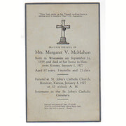 Vintage 1927 Death Notice Margaret McMahon Hanover Kansas Funeral Card - Avid Vintage