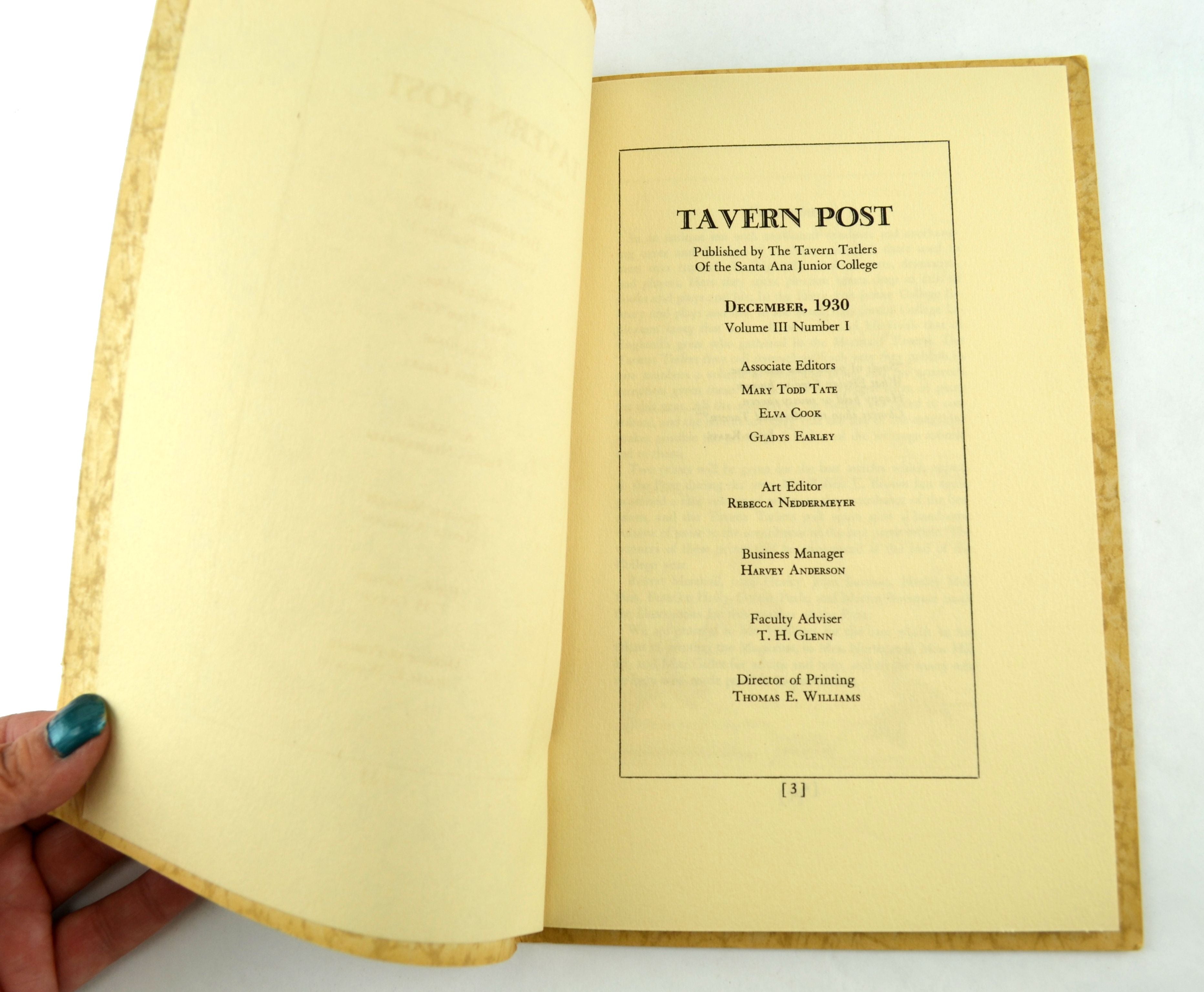 1930 Tavern Post by Tavern Tattlers Santa Ana Junior College Poetry Book Vol 3 No 1 - Avid Vintage