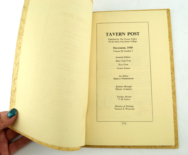 1930 Tavern Post by Tavern Tattlers Santa Ana Junior College Poetry Book Vol 3 No 1 - Avid Vintage