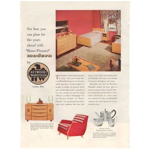 Vintage 1940s Heywood Wakefield Furniture Magazine Print Ad Firth Carpet Advertising