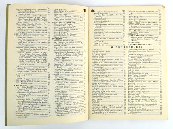 The Globe Blue Book Circa 1940s Medicine Catalog Animal Poultry Veterinary Products - Avid Vintage