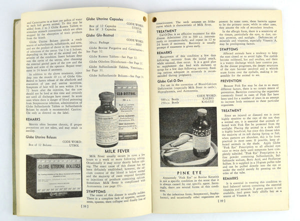 The Globe Blue Book Circa 1940s Medicine Catalog Animal Poultry Veterinary Products - Avid Vintage