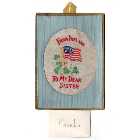 Vintage 1944 Embroidered Card with Calendar USA Flag To My Dear Sister From Ireland - Avid Vintage