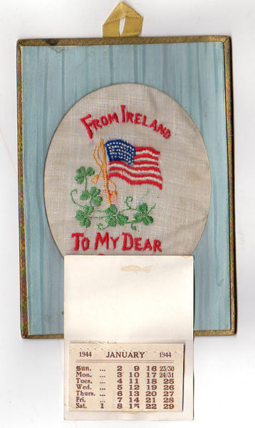Vintage 1944 Embroidered Card with Calendar USA Flag To My Dear Sister From Ireland - Avid Vintage