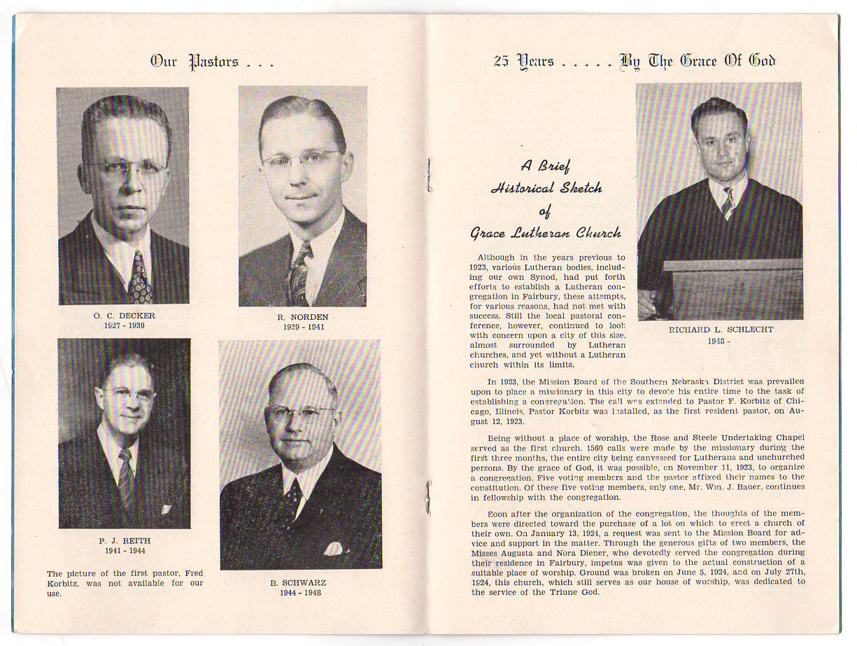 1948 Grace Lutheran Church Fairbury Nebraska Anniversary History Booklet - Avid Vintage