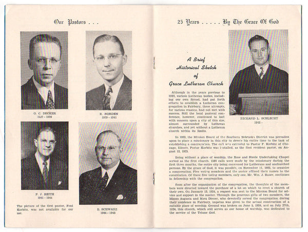1948 Grace Lutheran Church Fairbury Nebraska Anniversary History Booklet - Avid Vintage