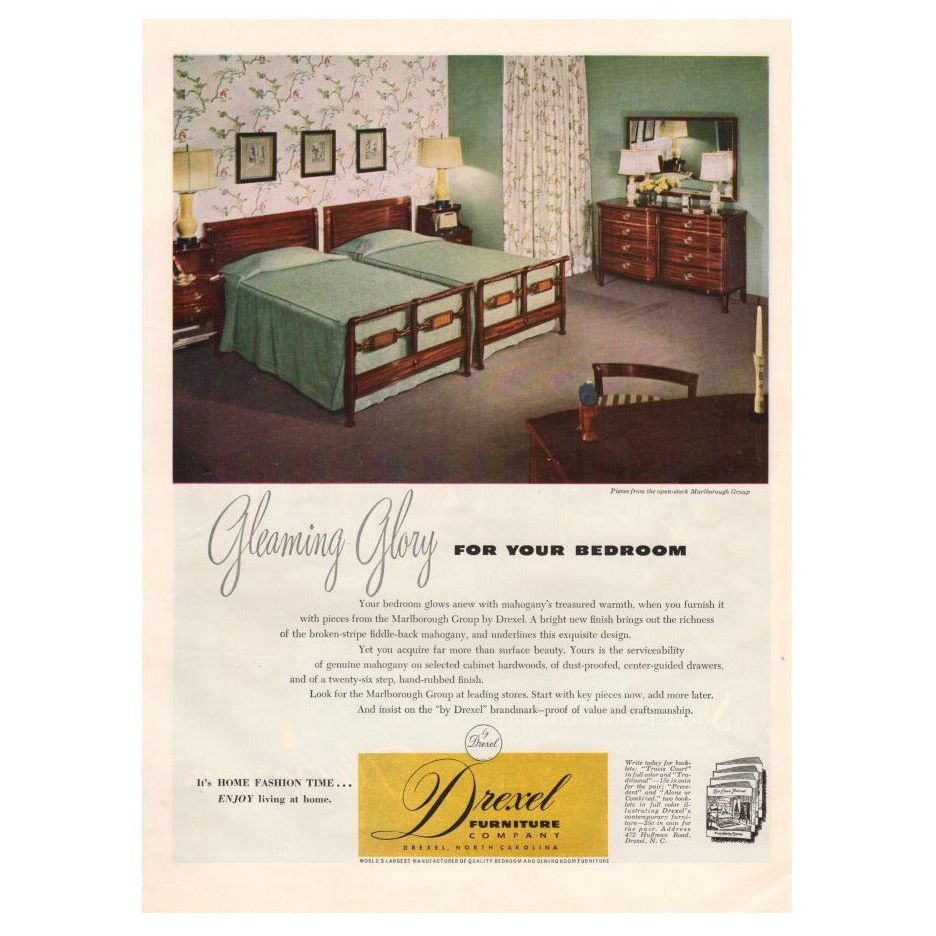 Vintage 1949 Drexel Furniture Magazine Print Ad Bedroom Furniture Dresser Beds Advertising - Avid Vintage