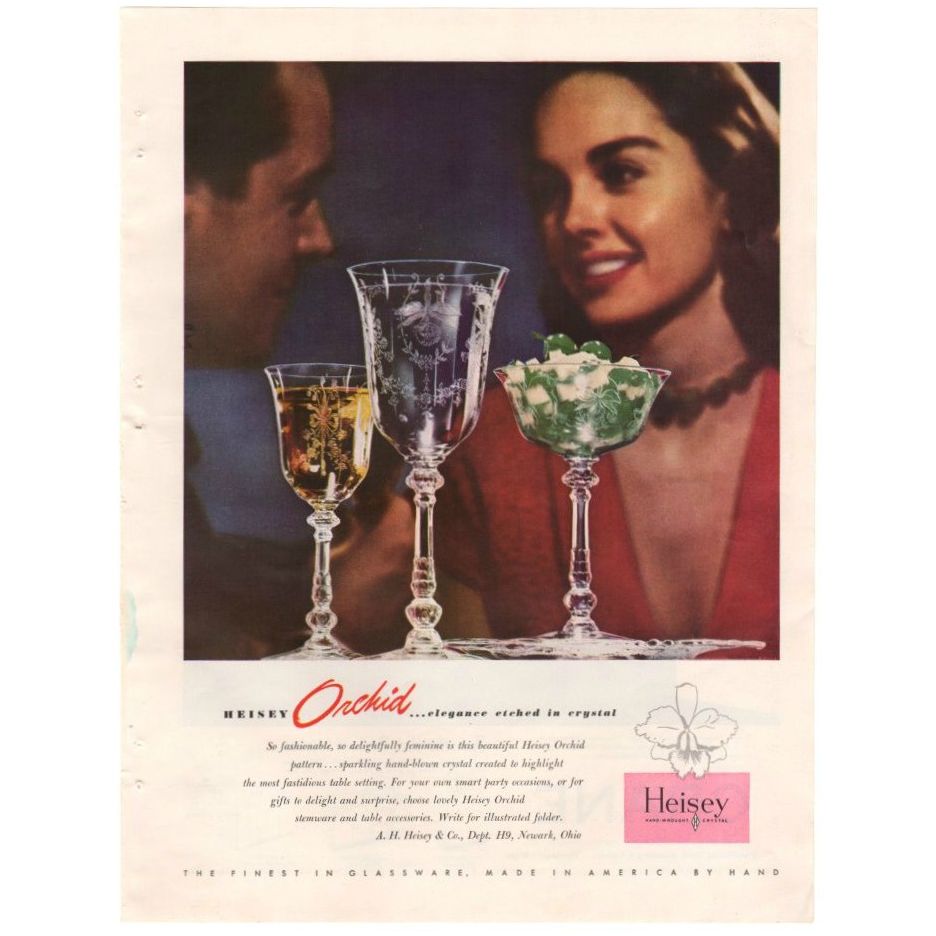 Vintage 1949 Heisey Orchid Magazine Print Ad Crystal Stemware Advertising Crane Sink Advert - Avid Vintage