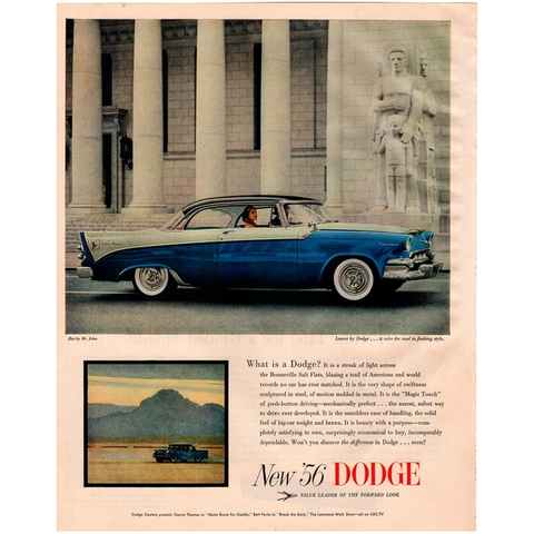 Vintage 1956 Dodge Lancer Magazine Print Ad Blue and White Automobile - Avid Vintage