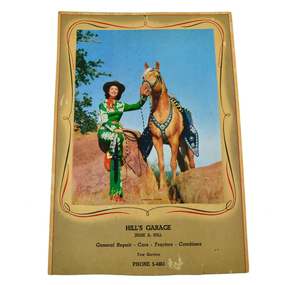 1959 Hill's Garage Nebraska Calendar Top Western Champs Woman and Horse - Avid Vintage