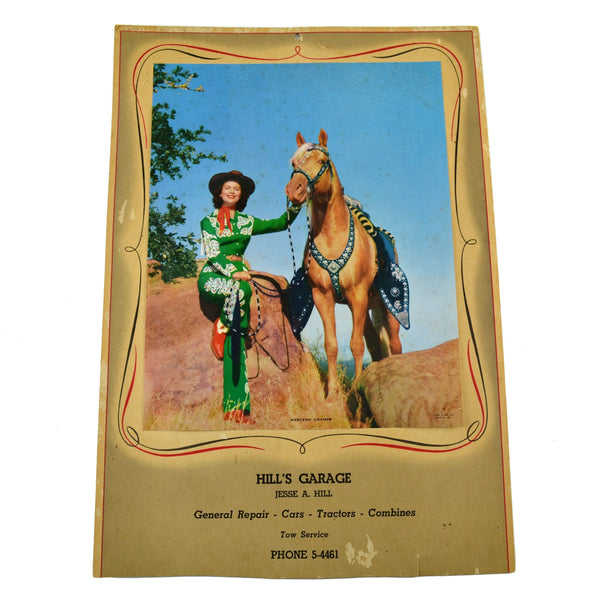1959 Hill's Garage Nebraska Calendar Top Western Champs Woman and Horse - Avid Vintage