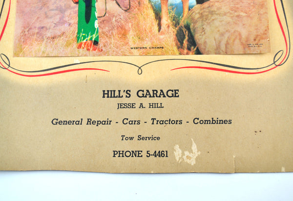 1959 Hill's Garage Nebraska Calendar Top Western Champs Woman and Horse - Avid Vintage