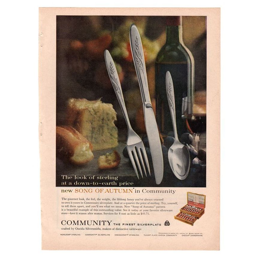 Vintage 1960 Oneida Community Flatware Magazine Print Ad Song Of Autumn Advertising - Avid Vintage