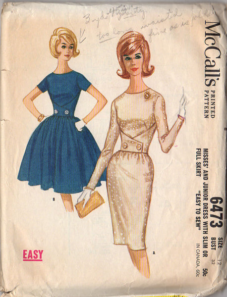 Vintage 1960s McCall's Sewing Pattern 6473 Slim or Full Skirt Bust 32 - Avid Vintage