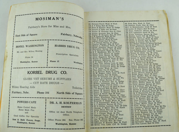 Vintage 1961 Washington County Kansas Car License Directory Book