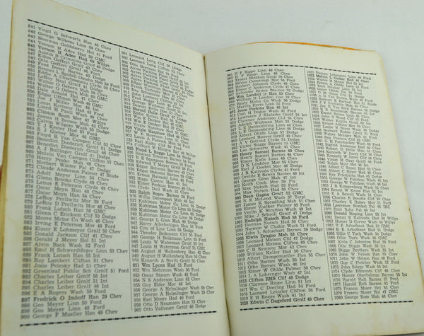 Vintage 1961 Washington County Kansas Car License Directory Book