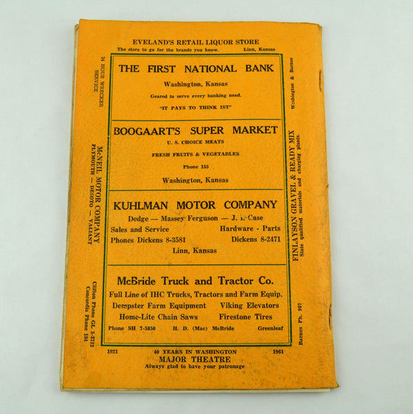 Vintage 1961 Washington County Kansas Car License Directory Book