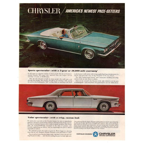 Vintage 1963 Chrysler 300 Convertible Car Magazine Print Ad