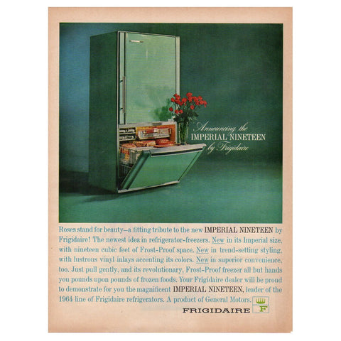 1964 Frigidaire Magazine Paper Print Ad Turquoise Refrigerator Imperial Nineteen Model