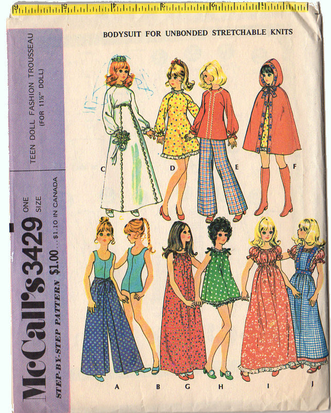 1970s Simplicity Sewing Pattern 3429 Vintage 11.5 Inch Teen Doll Fashion Trousseau - Avid Vintage