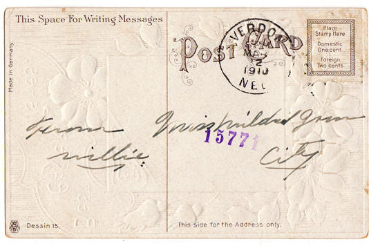 Vintage 1910s Easter Greetings Postcard Chicken with Chicks Red Background Rain Barrel - Avid Vintage