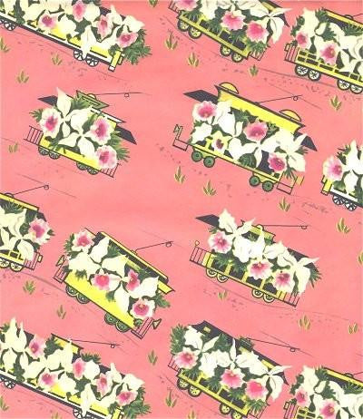 Vintage Wrapping Paper Floral Train Cars1950s Gift Wrap Scrapbooking - Avid Vintage