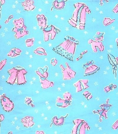 Baby Shower Wrapping Paper Ducks Donkey Bunny Rattle Vintage 1950s - Avid Vintage