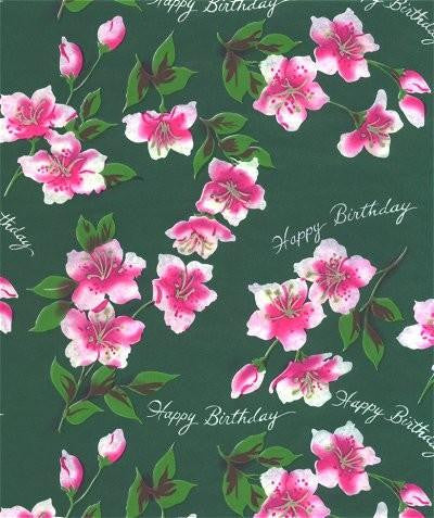 Happy Birthday Wrapping Paper Green Pink Rose Vintage 1960s Gift Wrap - Avid Vintage