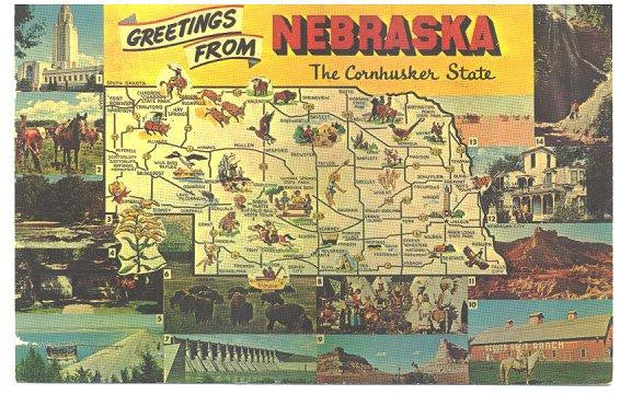 Vintage 1964 Greetings From Nebraska Map Postcard The Cornhusker State - Avid Vintage