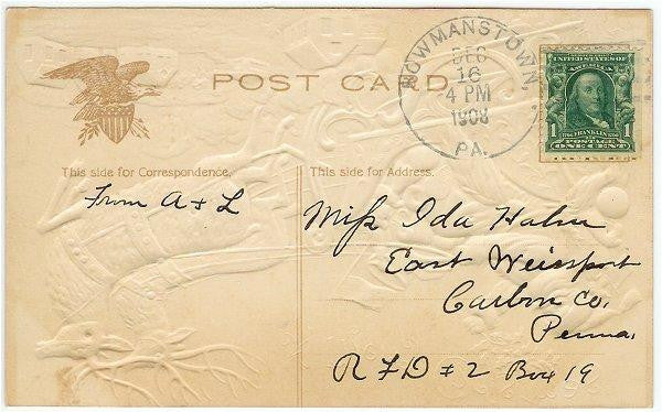 Vintage 1900s Tinted Embossed Christmas Postcard Santa Claus Reindeer Sleigh - Avid Vintage