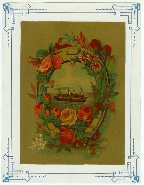 Antique 1880s Victorian Lithograph Print Ship Roses Horseshoe - Avid Vintage