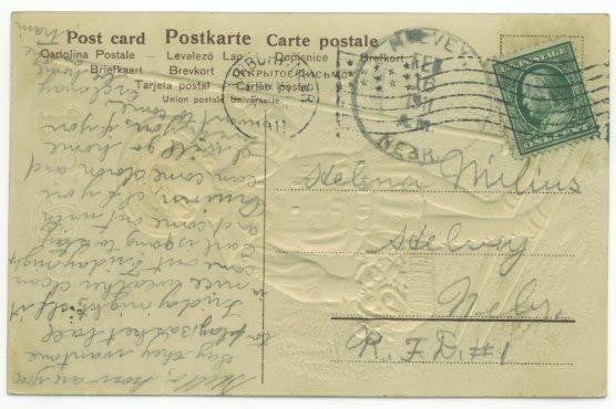 Antique Best Wishes Greetings Postcard 1910s Boy on Snow Skies Basket of Flowers - Avid Vintage