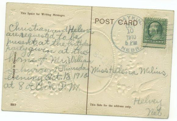 Antique 1910s Best Wishes Greetings Postcard Church Scene Birds Purple Flowers Gold Stars - Avid Vintage