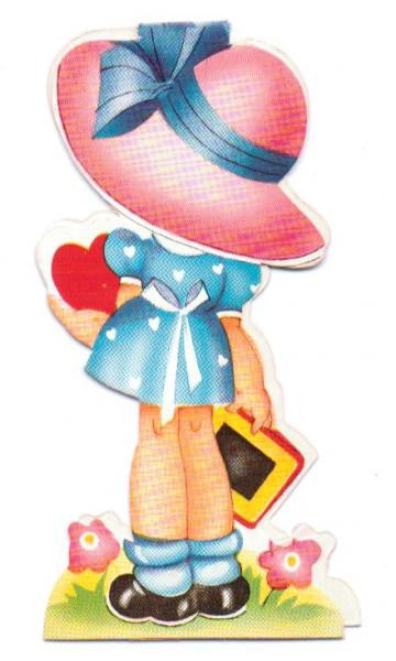 Vintage 1940s Girl in Large Pink Hat Valentine's Day Card Heart Blue Dress - Avid Vintage