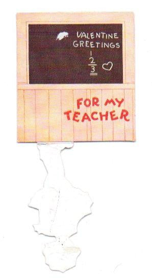 Vintage 1930s Teacher Valentine Greeting Card Girl in Blue Dress at Chalkboard - Avid Vintage