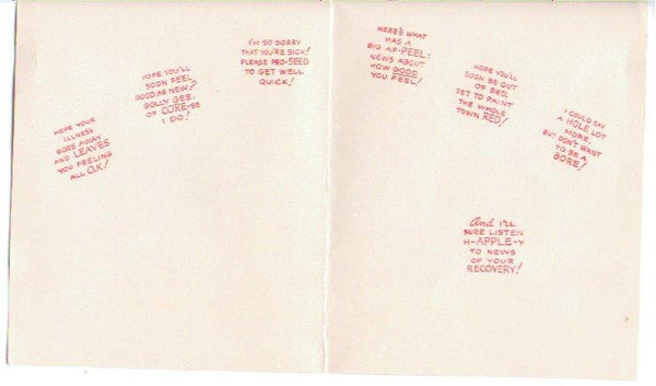 Sorry You're Sick Vintage 1940s Greeting Card Rabbit Juggling Red Apples Forget Me Not - Avid Vintage