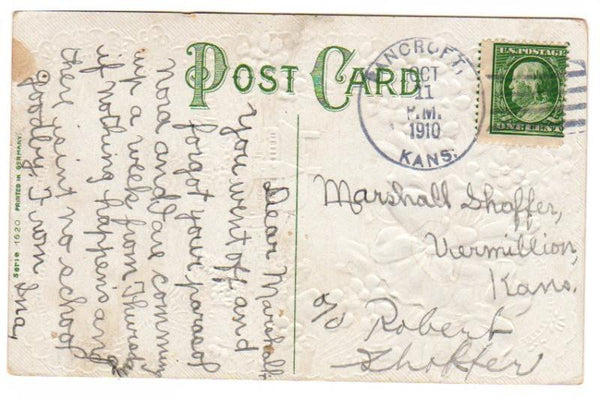 Antique Birthday Greetings Embossed Postcard 1910s Water Wheel Red Blue Flowers - Avid Vintage