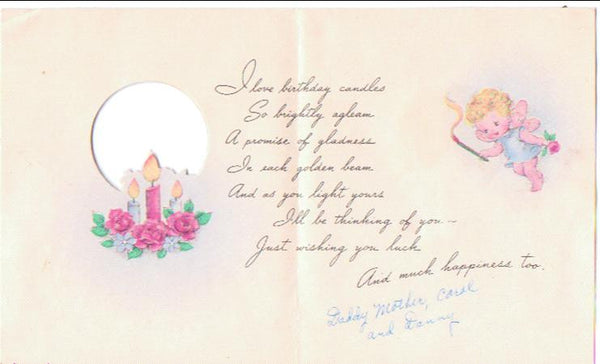 Vintage 1940s Childrens Happy Birthday Card Little Girls Greeting Fairy Decorated Cake - Avid Vintage