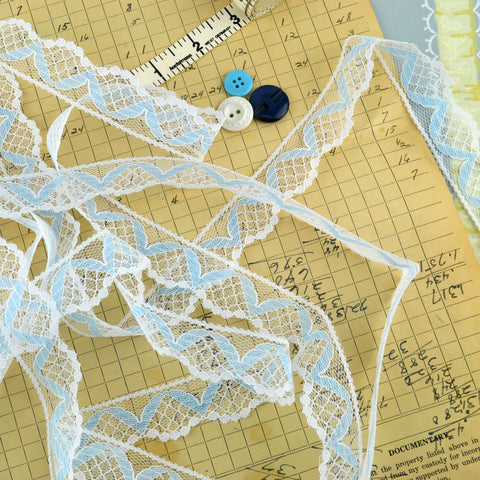 3 Yards Blue and White Lace Trim Yardage