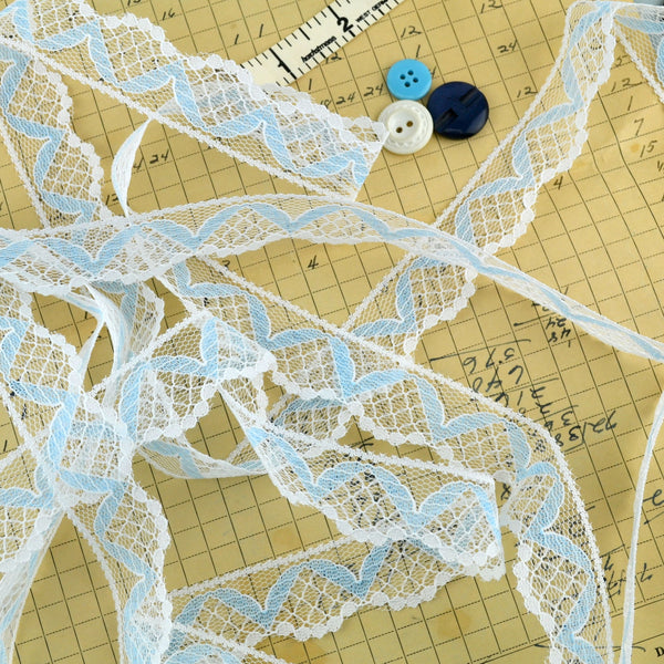 3 Yards Blue and White Lace Trim Yardage