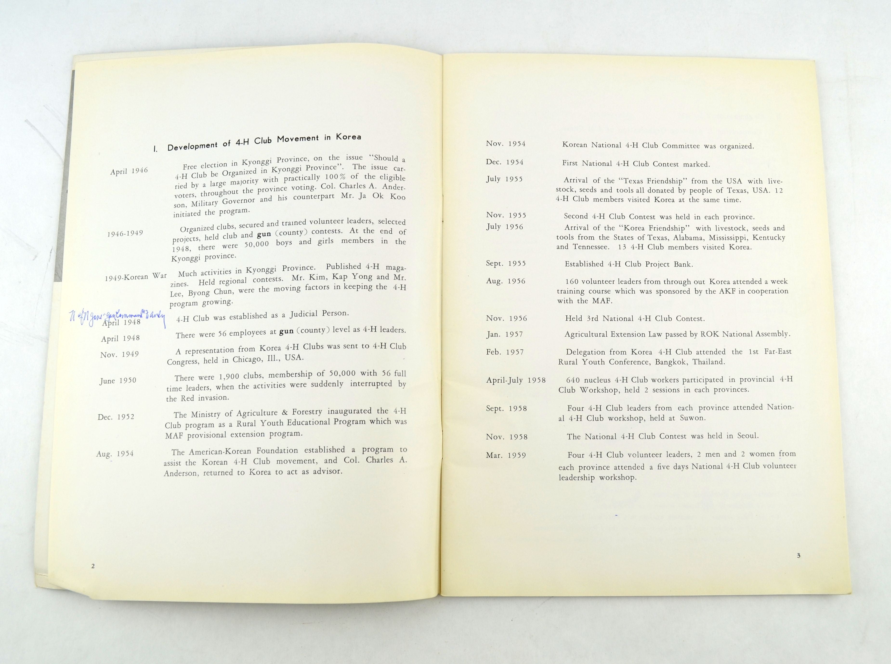 Report on 4-H Club Activities in the Republic of Korea July 1959 Book - Avid Vintage