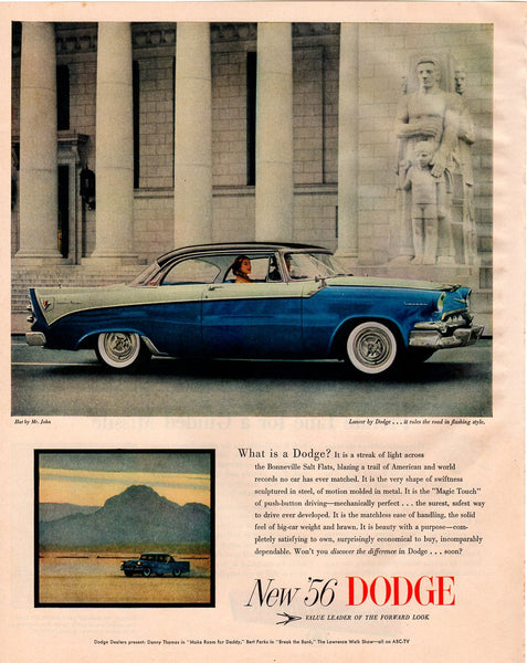 Vintage 1956 Dodge Lancer Magazine Print Ad Blue and White Automobile - Avid Vintage