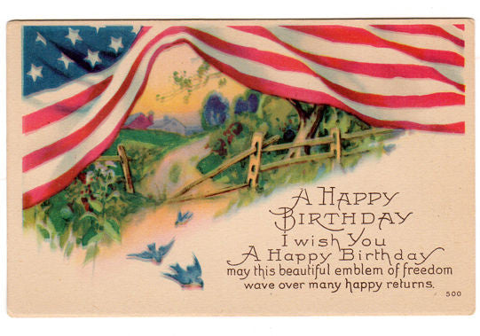 Vintage 1910s Patriotic Birthday Greeting Postcard American Flag UNUSED - Avid Vintage