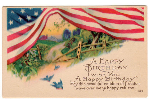 Vintage 1910s Patriotic Birthday Greeting Postcard American Flag UNUSED - Avid Vintage