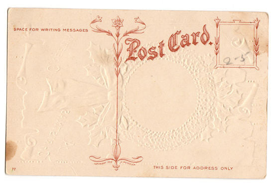 Antique 1910s Christmas Greetings Postcard Farm Scene with Large Red Wreath - Avid Vintage