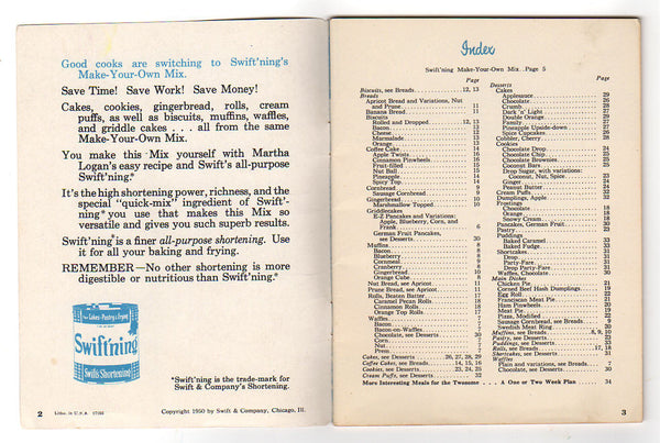 Vintage 1950 Cookbook 77 Recipes Using Swiftning by Martha Logan - Avid Vintage