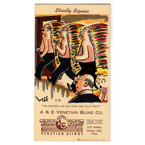 A & E Venetian Blind Co. Vintage 1950s Wichita Falls, Texas Advertising Ink Blotter - Avid Vintage