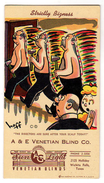 A & E Venetian Blind Co. Vintage 1950s Wichita Falls, Texas Advertising Ink Blotter - Avid Vintage