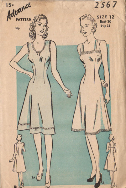 Vintage 1940s Advance Sewing Pattern 2567 Ladies Slip Camisole Top Bust 30 Hip 33 - Avid Vintage